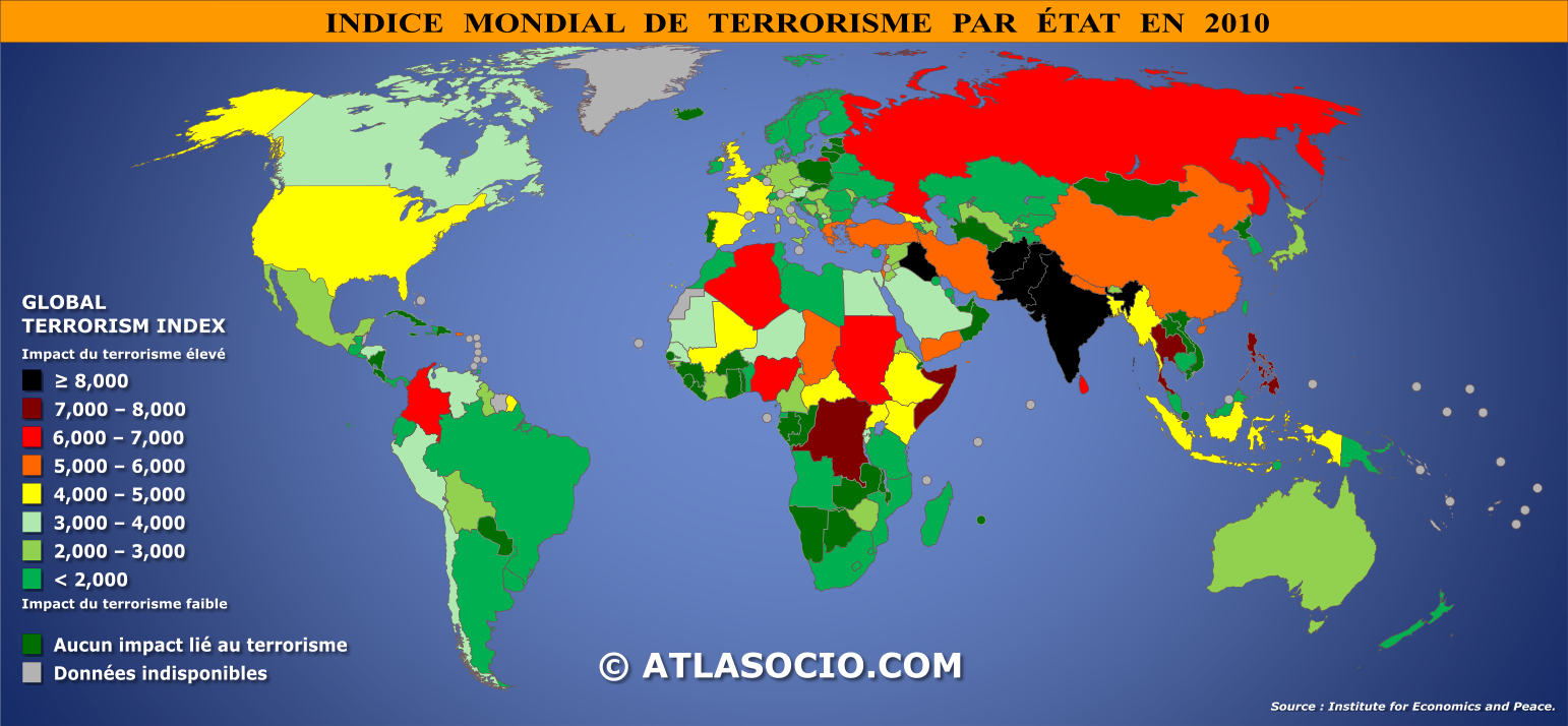 Carte Le terrorisme - Atlas géopolitique du monde global 