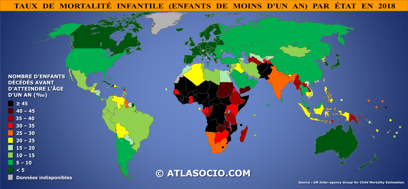 carte mortalité infantile monde Carte du monde : taux de mortalité infantile | Atlasocio.com