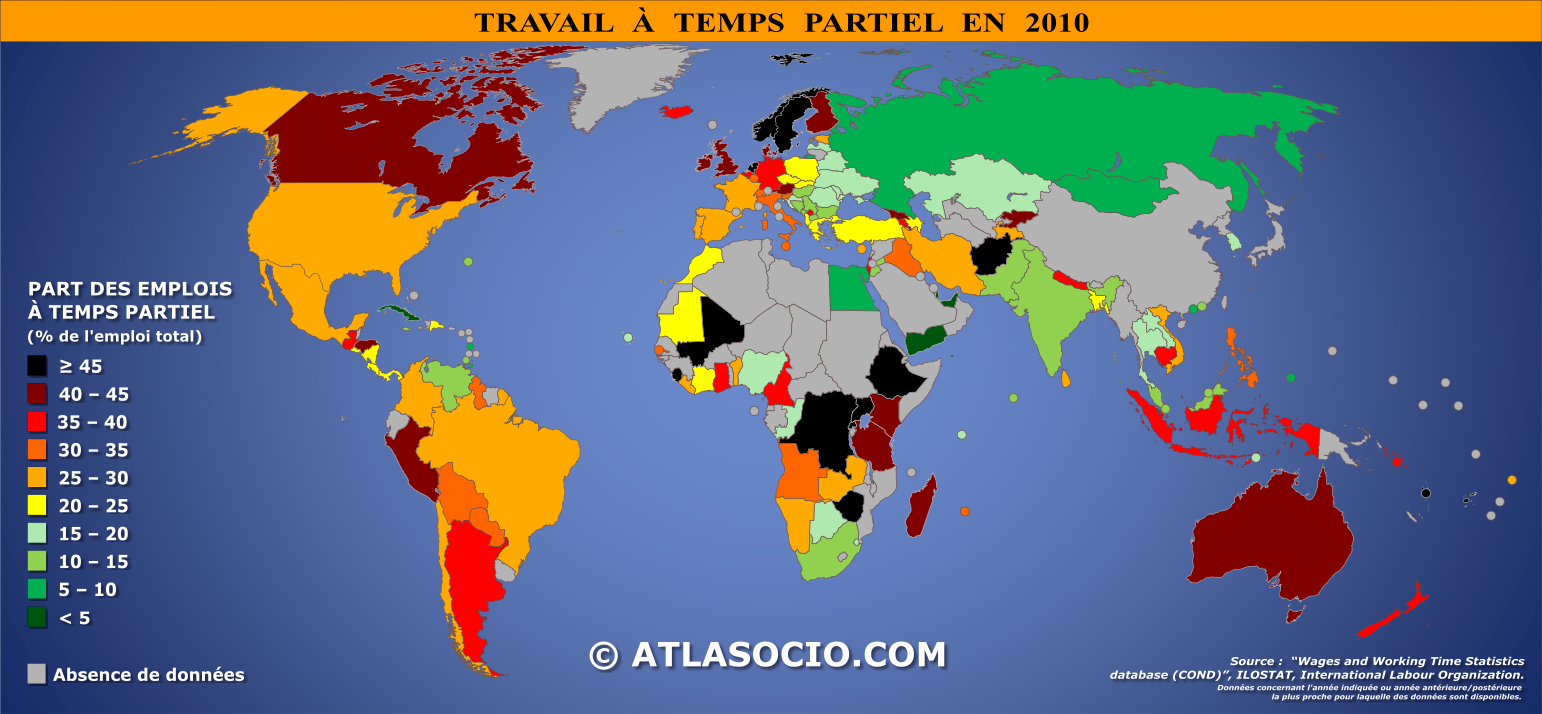 Carte du monde : travail à temps partiel par État
