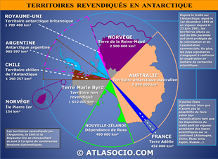 Carte relative aux territoires revendiqués en Antarctique