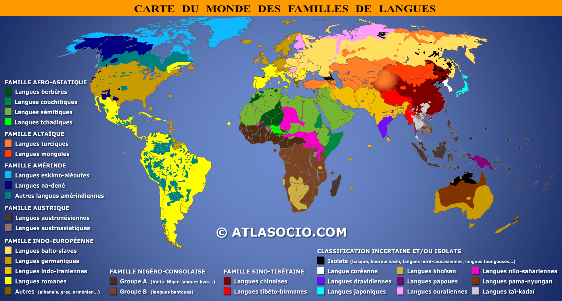 Carte du monde des familles de langues