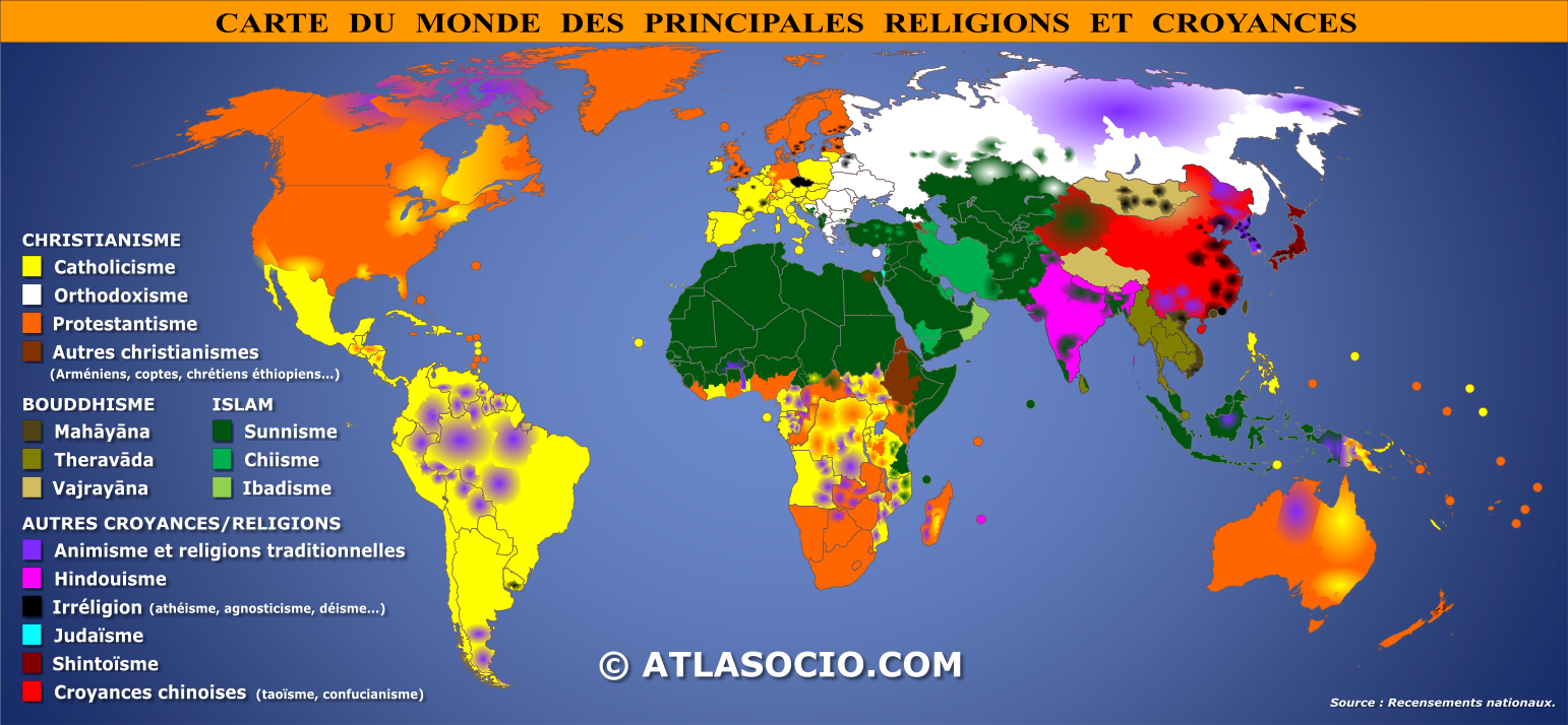Carte du monde des religions et croyances