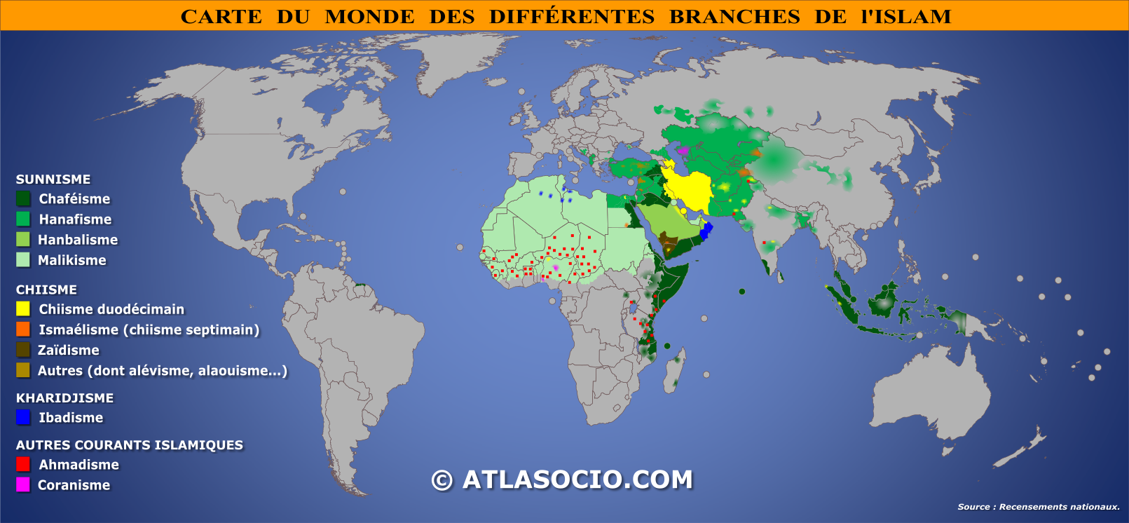 Carte Du Monde Principales Branches De L islam Atlasocio