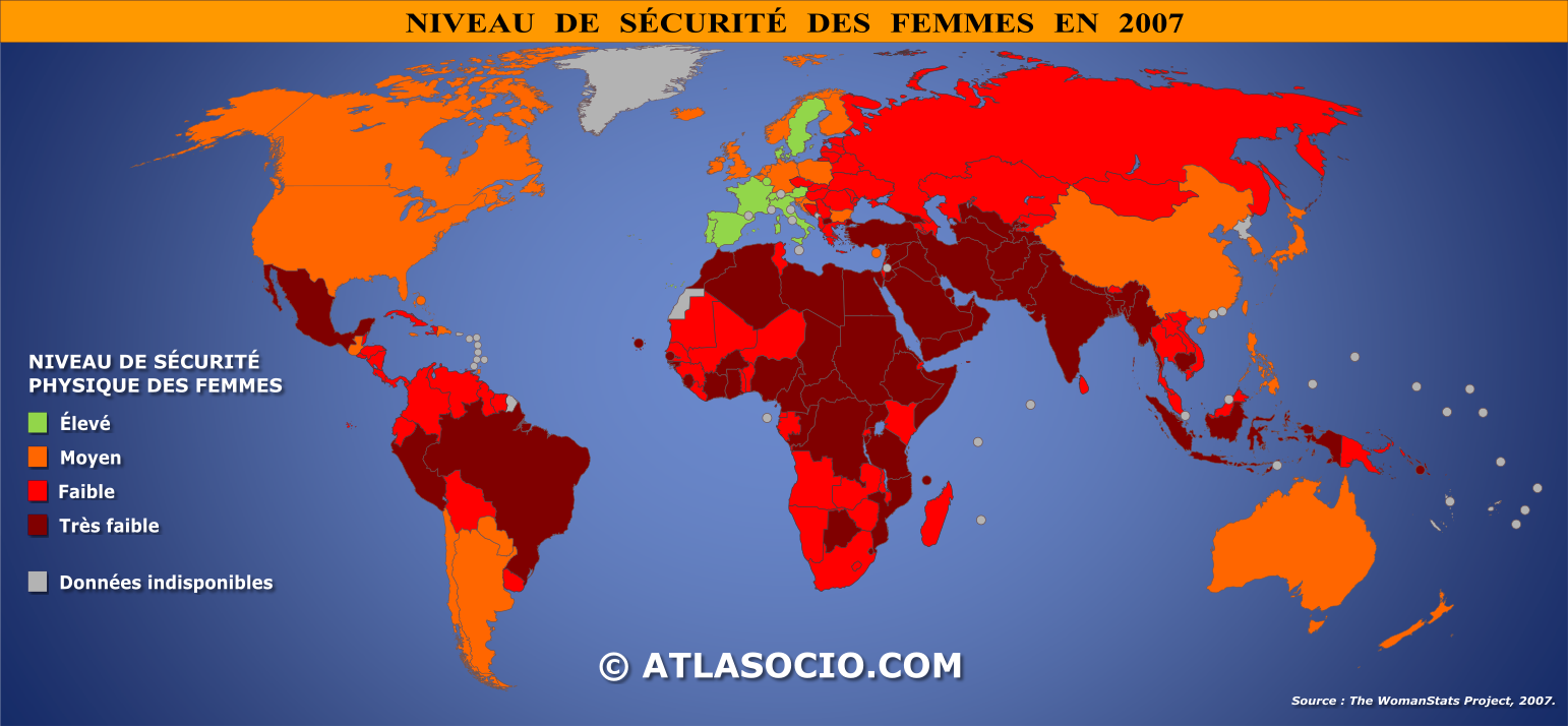 Carte du monde relative au niveau de sécurité des femmes en 2007