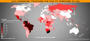 Carte du monde du taux d'homicide volontaire