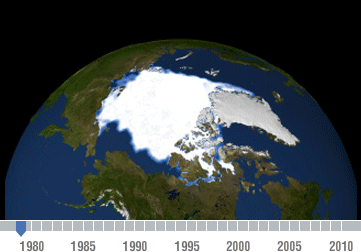  Selon les observations de la NASA, en comparant les données de la période 2000-2010 à la moyenne de 1979 à 2000, la banquise arctique diminue désormais de 11,5 % par décennie.