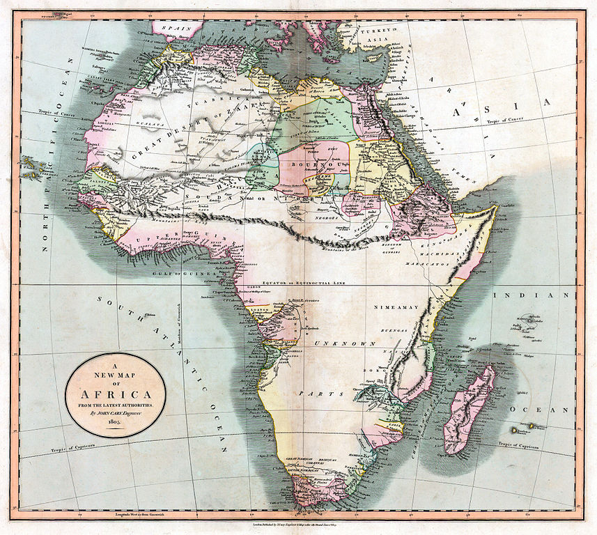 Carte de John Cary de 1805 faisant apparaître les Mountains of Kong (par 10° nord).